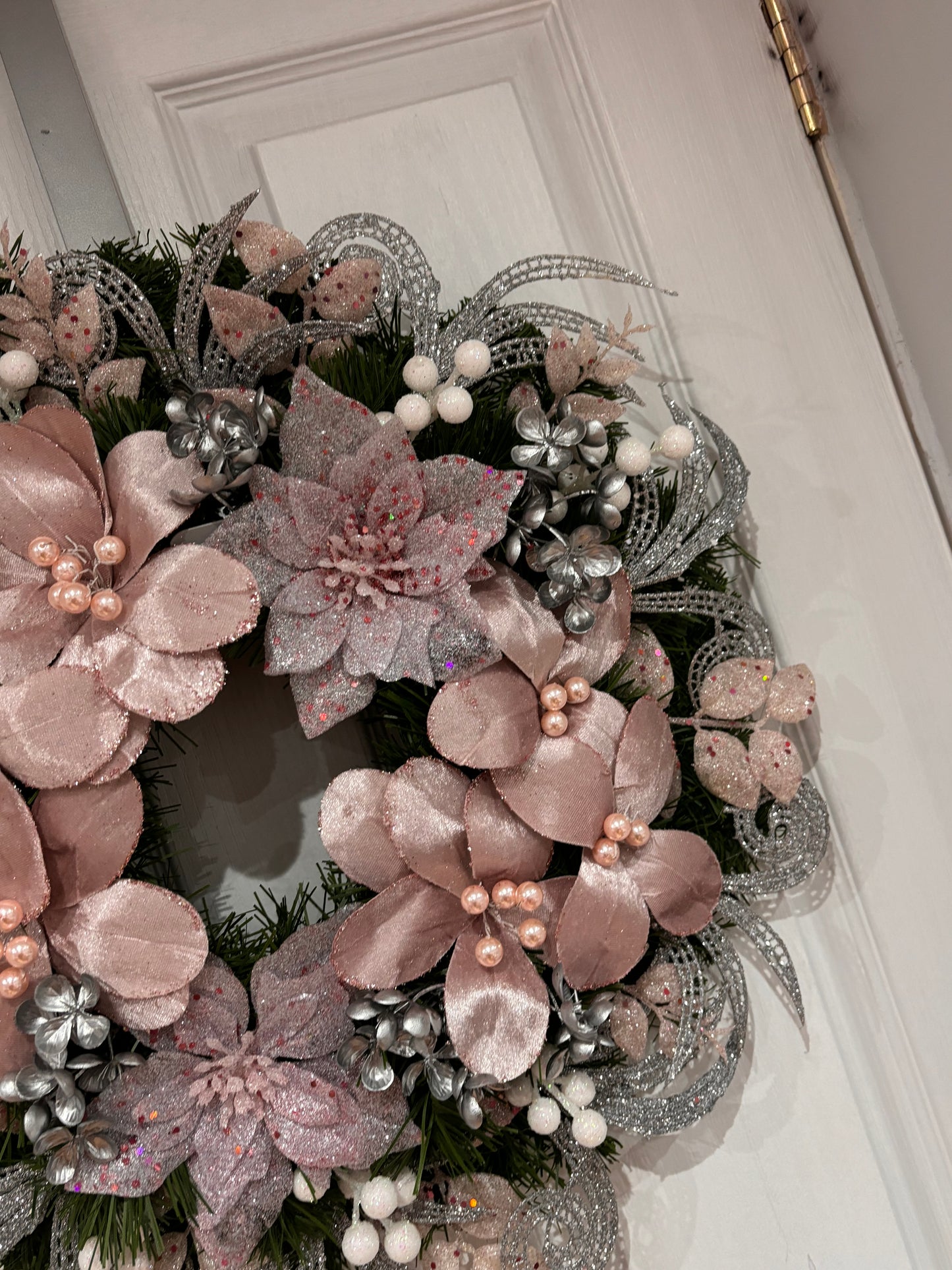 Blush pink, silver with a dash of white wreath