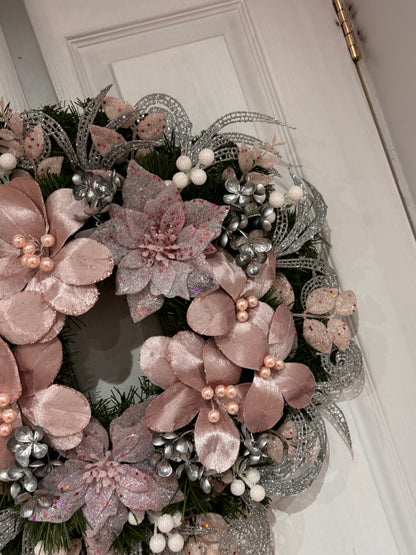 Blush pink, silver with a dash of white wreath